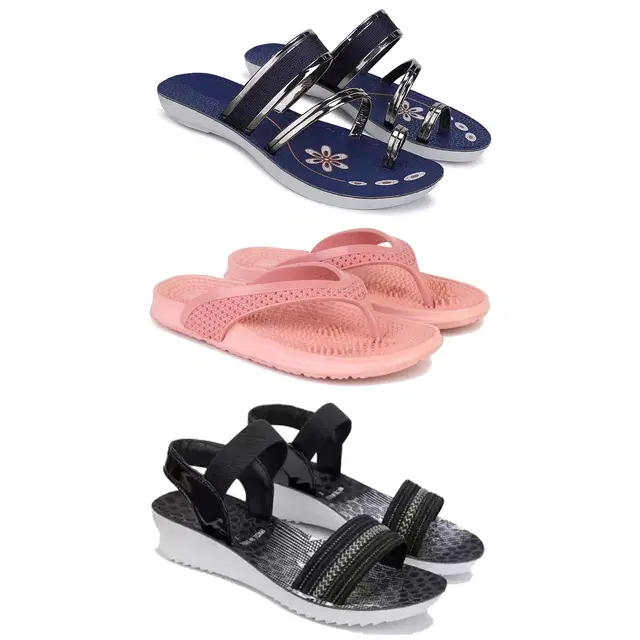 Combo of Flats with Slippers & Sandals for Women (Multicolor, 5) (Pack of 3)