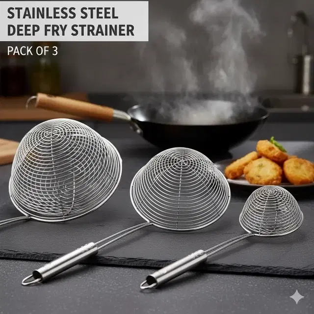 Stainless Steel Deep Fry Stainer, Pack of 3