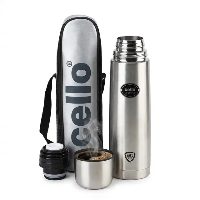 Cello Flip Style Vacusteel Flask, 750 ml | Pack Of 1 | Hot & Cold Up To 24 Hours | Stainless Steel
