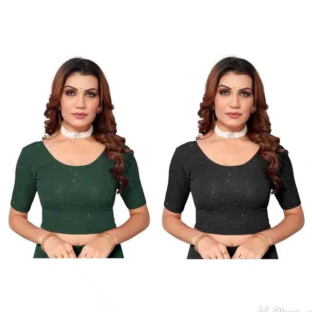 Half Sleeves Stitched Blouse for Women, Pack of 2 (Multicolor, 32)