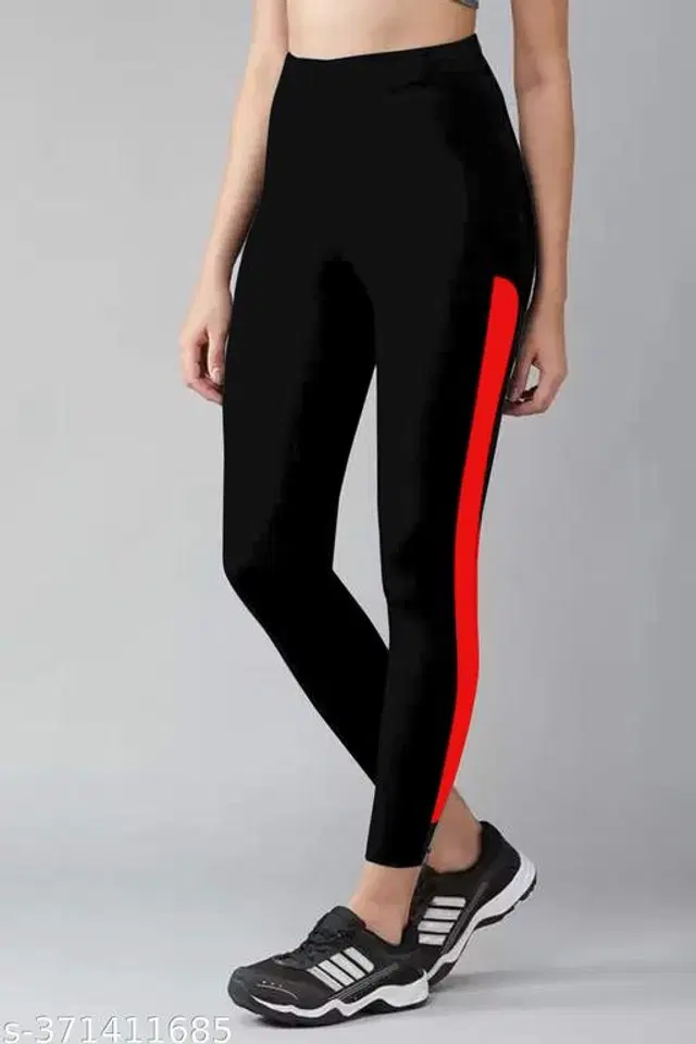 Polyester Track Pant for Women (Black & Red, 30)