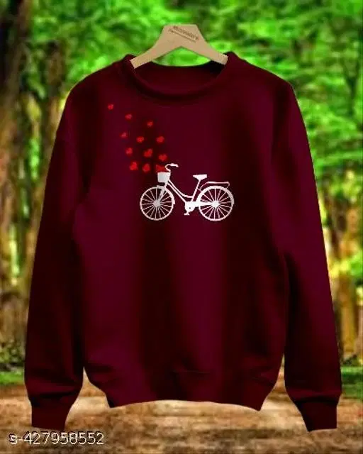 Cotton Printed Sweatshirt for Women (Maroon, XS)