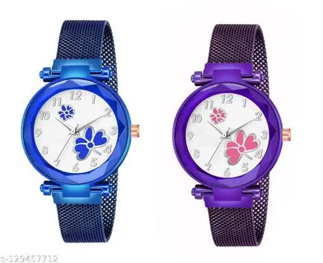 Analog Watch for Women, Pack of 2 (Blue & Purple)