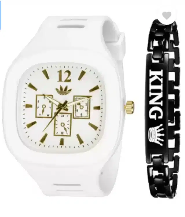 Analog Watch & Bracelet for Men, Pack of 2 (White & Black)