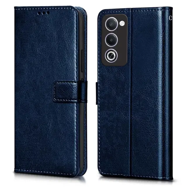 Artificial Leather Mobile Flip Cover for Oppo A5 5G, Blue