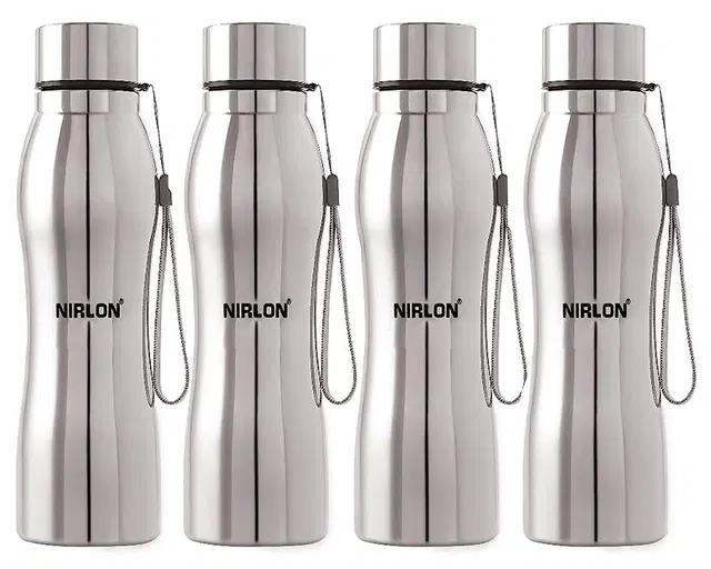 Nirlon Stainless Steel Water Bottles, Silver, 1000 ml, Pack of 4
