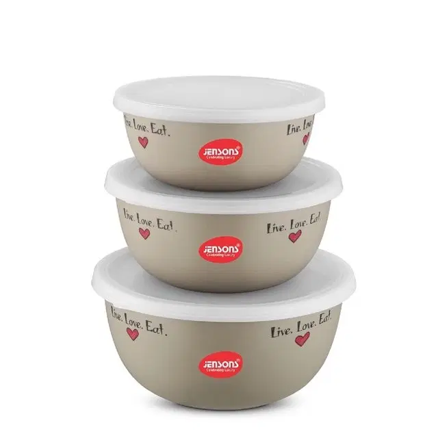 Stainless Steel Storage Containers, Beige, Set of 3