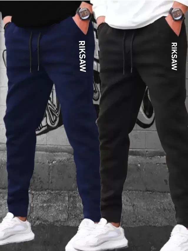 Polyblend Printed Trackpants for Men, Navy Blue & Black, Pack of 2 (M)