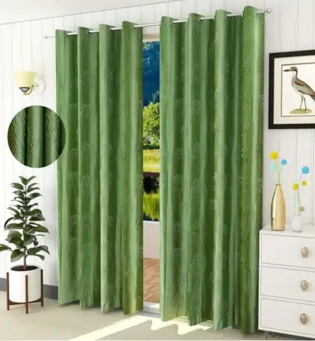 Emboss Door & Window Curtains, Pack of 2, Green, 5 feet