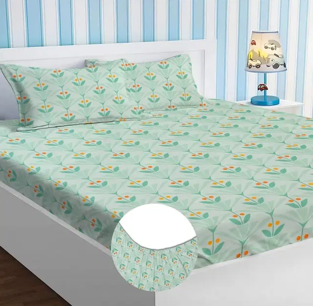 SimpleHome Microfiber Fitted King Bedsheet Floral Light Green 72x78inch