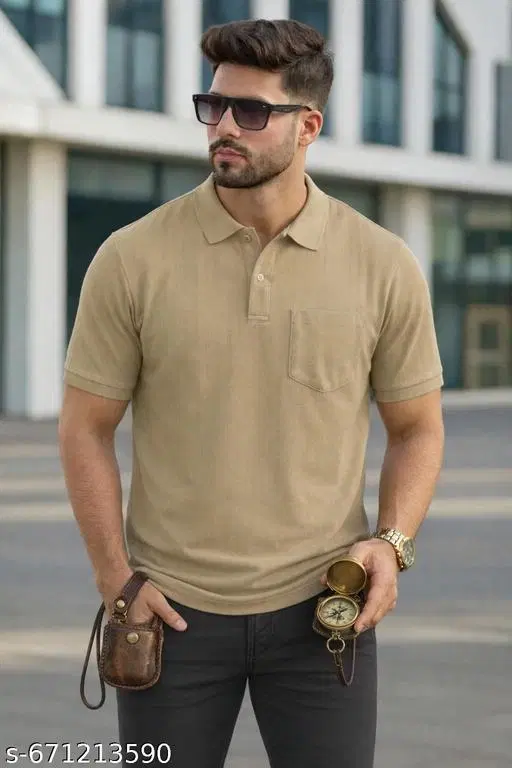 Cotton Blend Solid T-shirt for men, Beige (3XL)