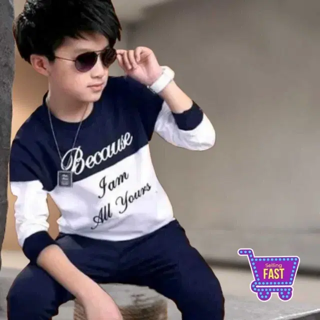 Cotton Blend Printed T-shirt for Boys, White & Blue (8-9 Years)