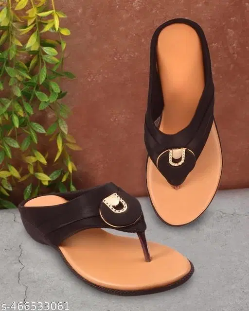 Flat Sandals for Women (Black, M)