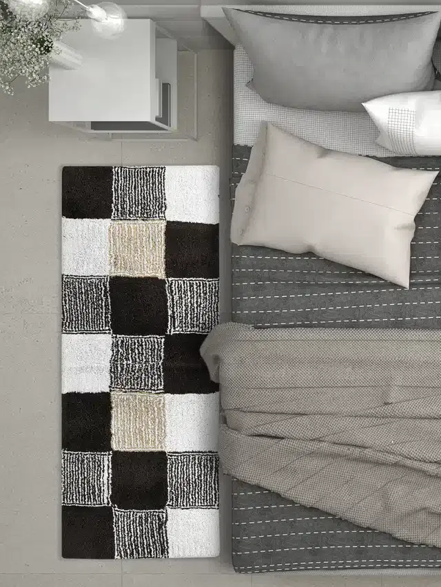 Abstract Bedside Runner with Antiskid Back, 20"x48", Brown