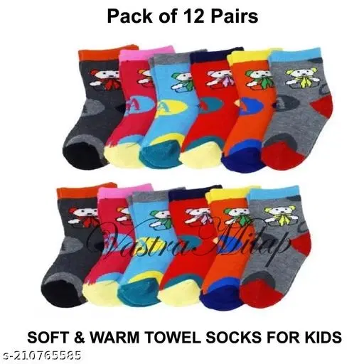 Woolen Socks for Kids, Set of 12 (Multicolor, 0-3 Months)