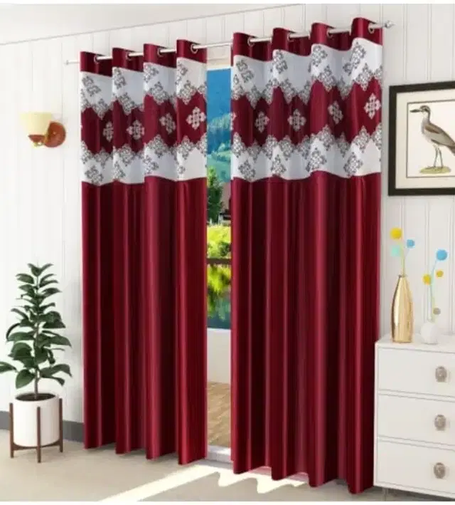 Door Curtains, Pack of 2, Maroon, 7 feet