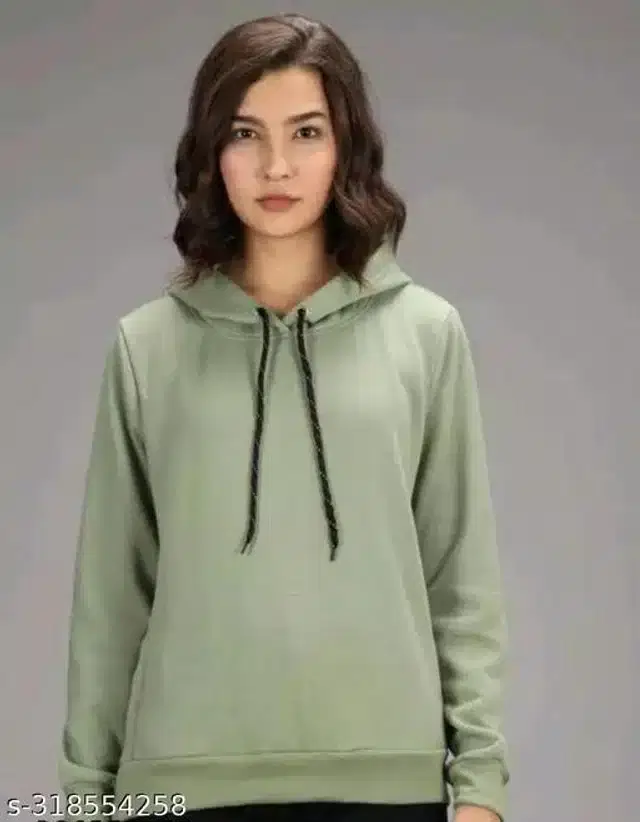 Fleece Full Sleeves Hooded Sweatshirt for Women (Light Green, M)