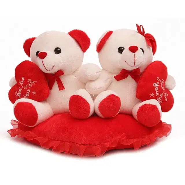 TOYTALES Couple Teddy Set with Heart Cushion, 20cm