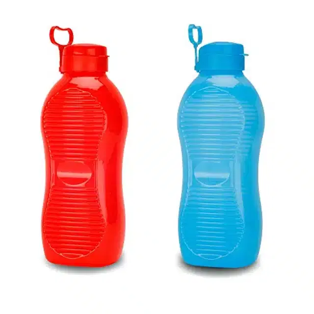 Airtight Plastic Water Bottle with Lid, Red & Sky Blue, 2000 ml, Pack of 2