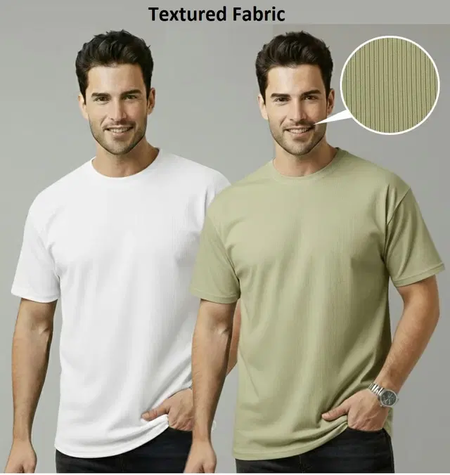 Polyester Round Neck T-shirt for Men, Multicolour, Pack of 2 (M)