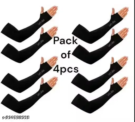 Hosiery Solid Full Arm Sleeves, Black, Set of 4