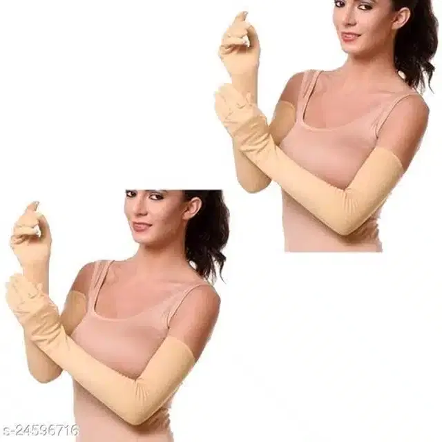 Full Sleeves Hand Gloves for Women, Set of 2 (Beige)