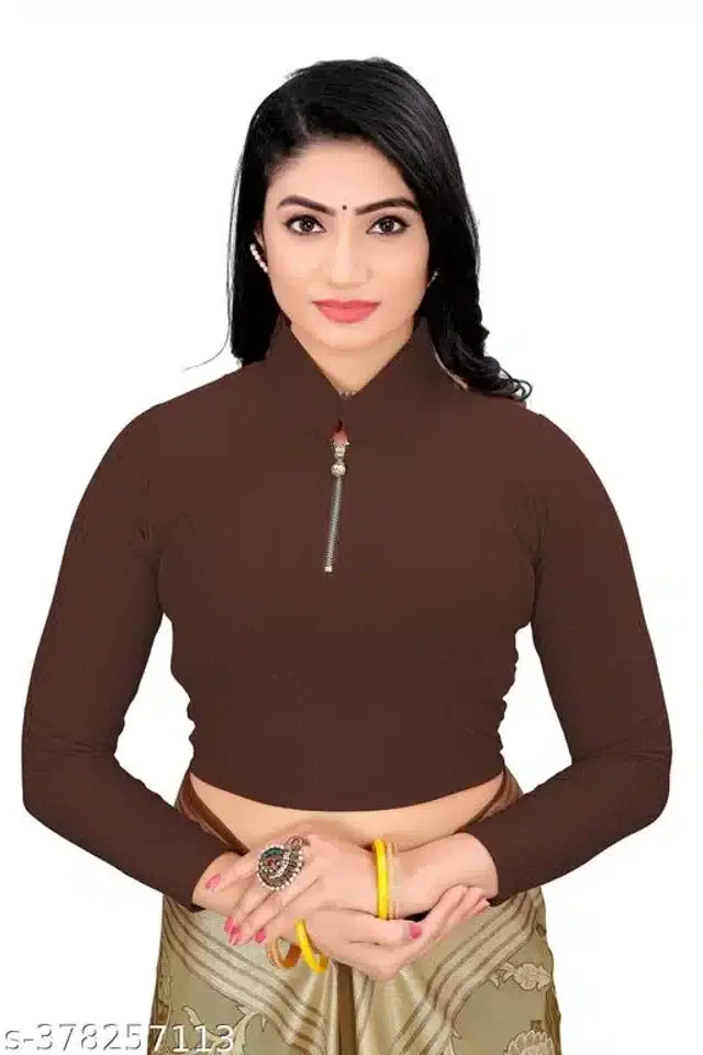 Three-Quarter Sleeves Blouse for Women (Brown, 28)