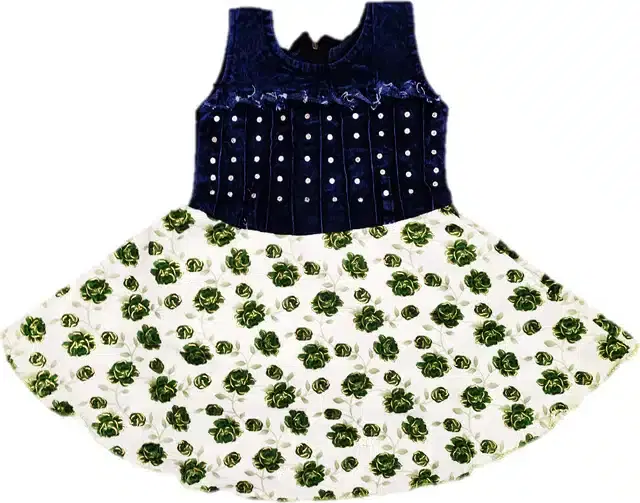 Cotton Blend Frock for Girls (Green, 3-6 Months)