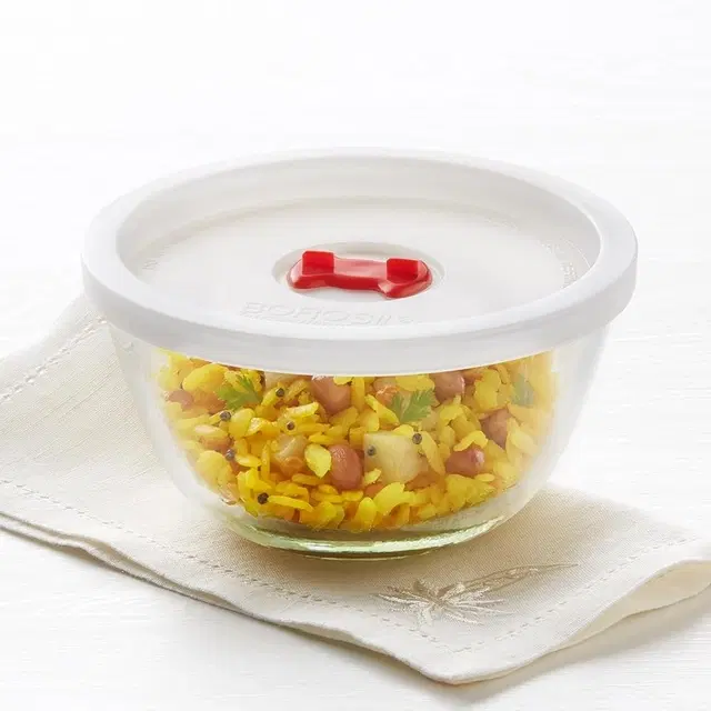 Borosil 500 ml Round Serving & Mixing Bowl With Lid | Made In India Borosilicate Glass Bowl For Kitchen & Dinning | Bowl For Mixing Dough, Salad, Batter | Microwave & Dishwasher Safe