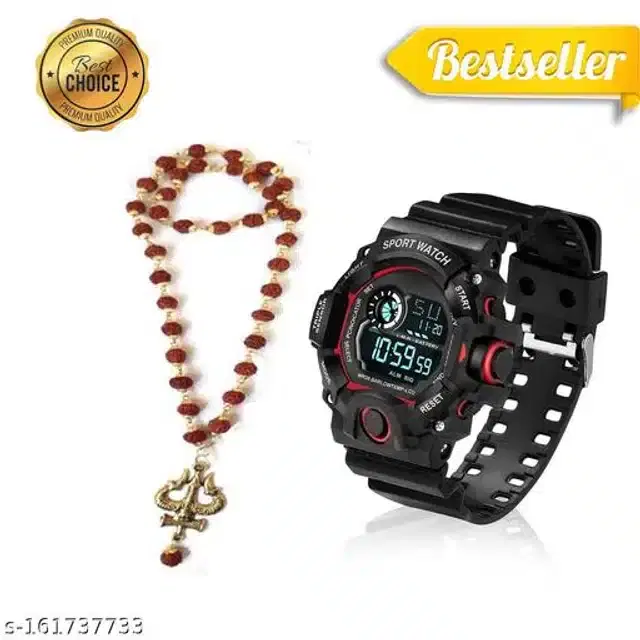 Sports Watch for Mens & Boys with Rudraksh Mala, Set of 2 (Multicolor)