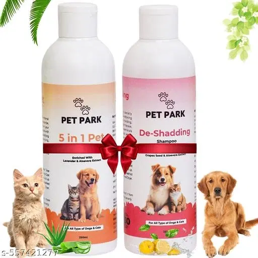 Pet Park (Combo of 2) 5 IN 1 Shampoo & Conditioner (250 ML) + De-shedding Shampoo (250 Ml) |Enriched With Lavender, Aleovera, Neem, Lemon & Grapes Seed| Anti-Tick & Flea, Anti-Itch, De-Shed Control Shampoo For All Type of Dogs & Cats.