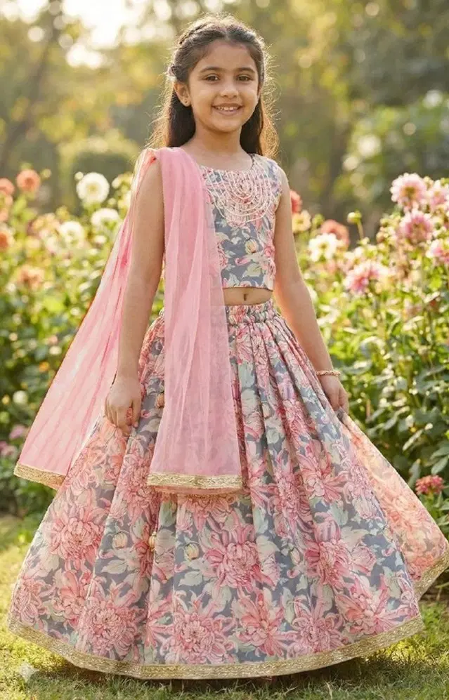 Rayon  Lehenga & choli For Girls, Multicolour (7-8 Years)