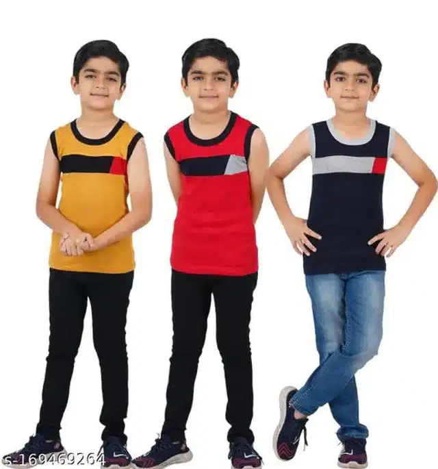 Cotton Vest for Boys, Pack of 3 (Multicolor, 3-4 Years)
