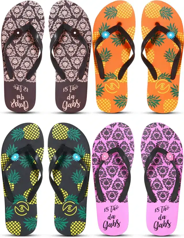 Flip Flops for Women, Pack of 4 (Multicolor, 5)