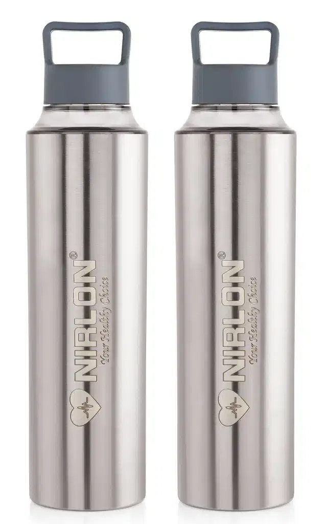 Stainless Steel Insulated Single Wall Water Bottle, Pack of 2, Silver, 900 ml