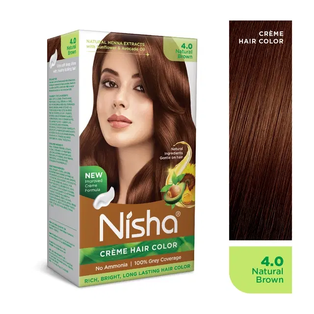 Nisha Creme Hair Color Box Natural Brown 4.0 30 g