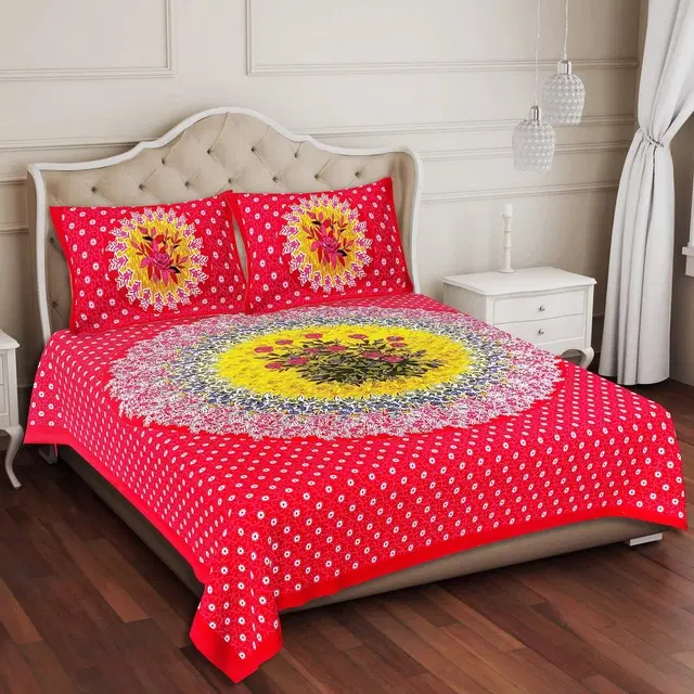 Cotton Double Bed sheets With 2 Pillow Cover (Multicolour) Set Of 1