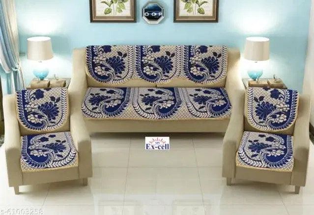 Polycotton 5 Seater Sofa Covers, Blue, Set of 1