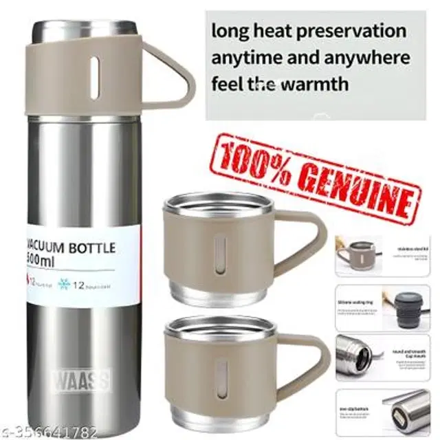 Stainless Steel Vacuum Flask with 2 Cups, Multicolor, 500 ml