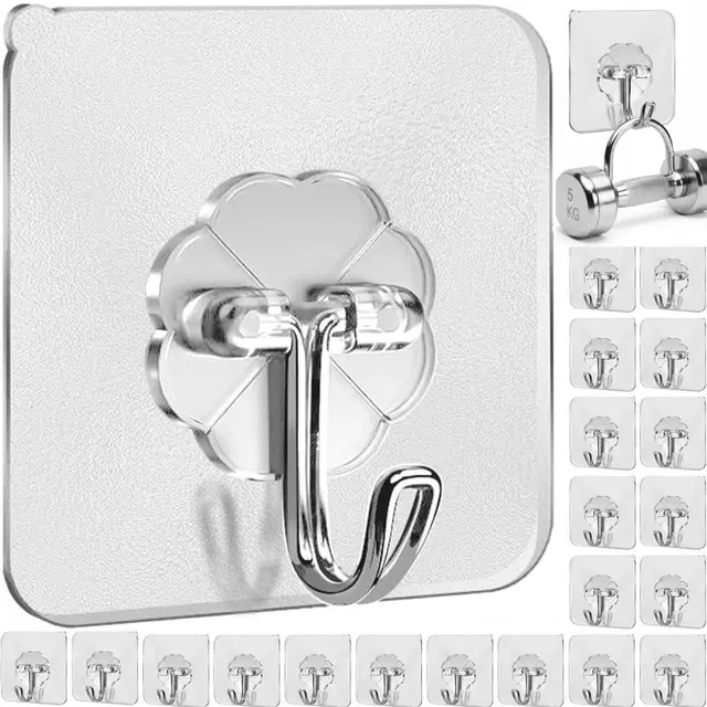 Plastic Wall Hooks, Transparent (Pack of 20)