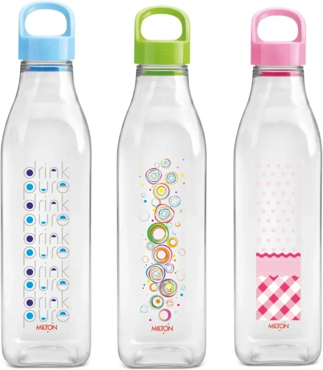 Milton Plastic Water Bottles, Pack of 3, Multicolor, 1000 ml
