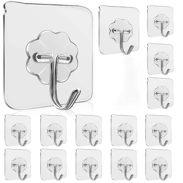 Plastic Wall Hooks, Transparent (Pack of 20)