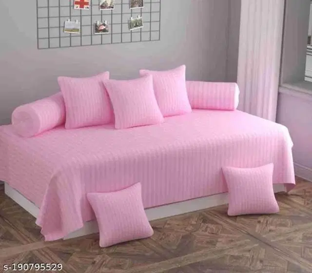 Glace Cotton Solid Diwan Cover Set, Pink, Pack of 8
