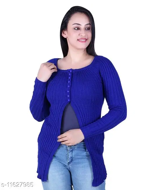 Acrylic Solid Sweater for Women (Blue, M)