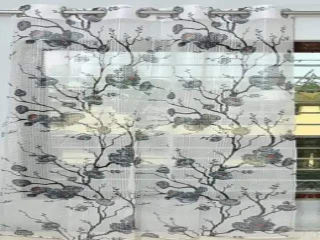 Netted Printed Window & Door Curtains, Pack of 2, Grey, 5 feet