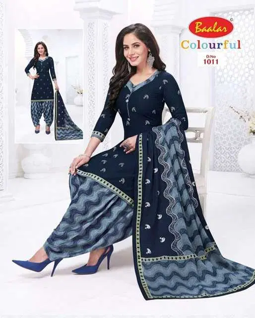 Sharda Fashionable Leon Crepe Women Printed Unstitched Casual Dress Material Suit (Blue) (SC-38)