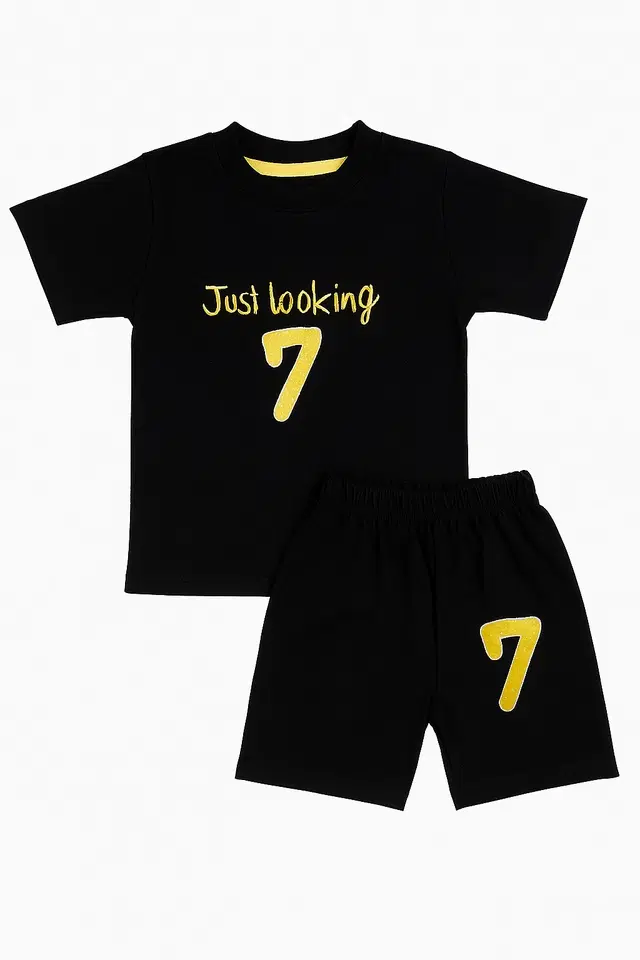 Cotton Blend Printed Clothing Set for Boys, Black (4-6 years)