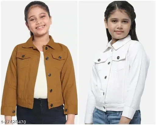 Cotton Blend Jacket for Girls, Pack of 2 (Brown & White, 5-6 Years)