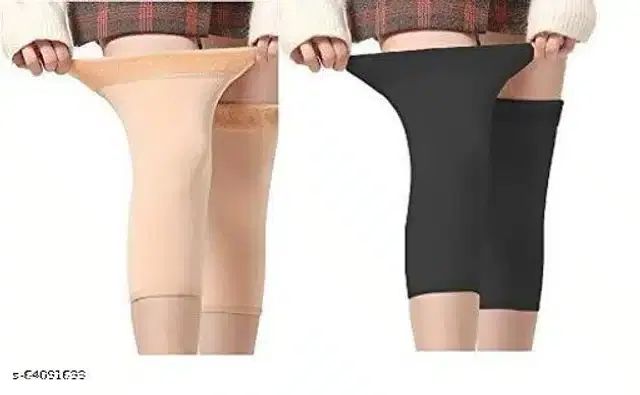 Woolen Knee Protector, Beige & Black, Set of 2