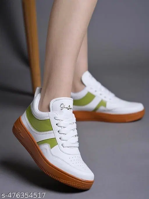 Solid Synthetic TPR Sole Sneakers for Women (White, IND-4)